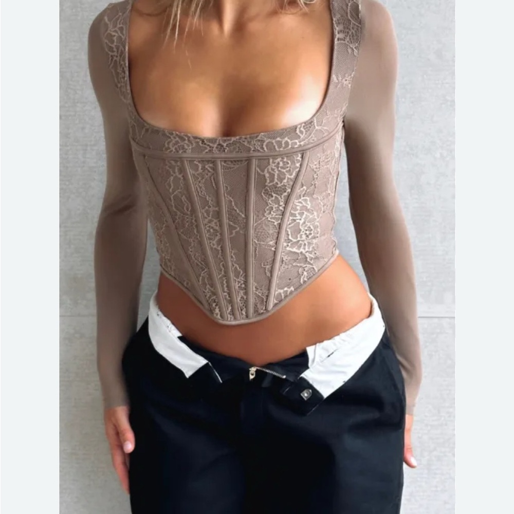 Elegant Gray Lace Women's Top
